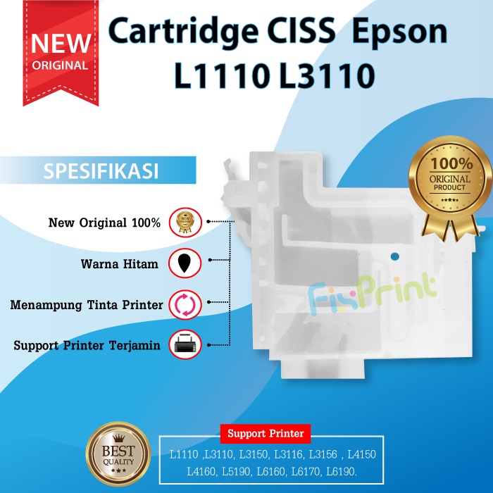 Cartridge Tinta Damper CISS Printer Epson L1110 L1210 L1250 L1256 L3100 L3110 L3116 L3210 L3216 L3150 L3156 L3250 L3256 L5190 L5290 L5296 Black / Color Dumper