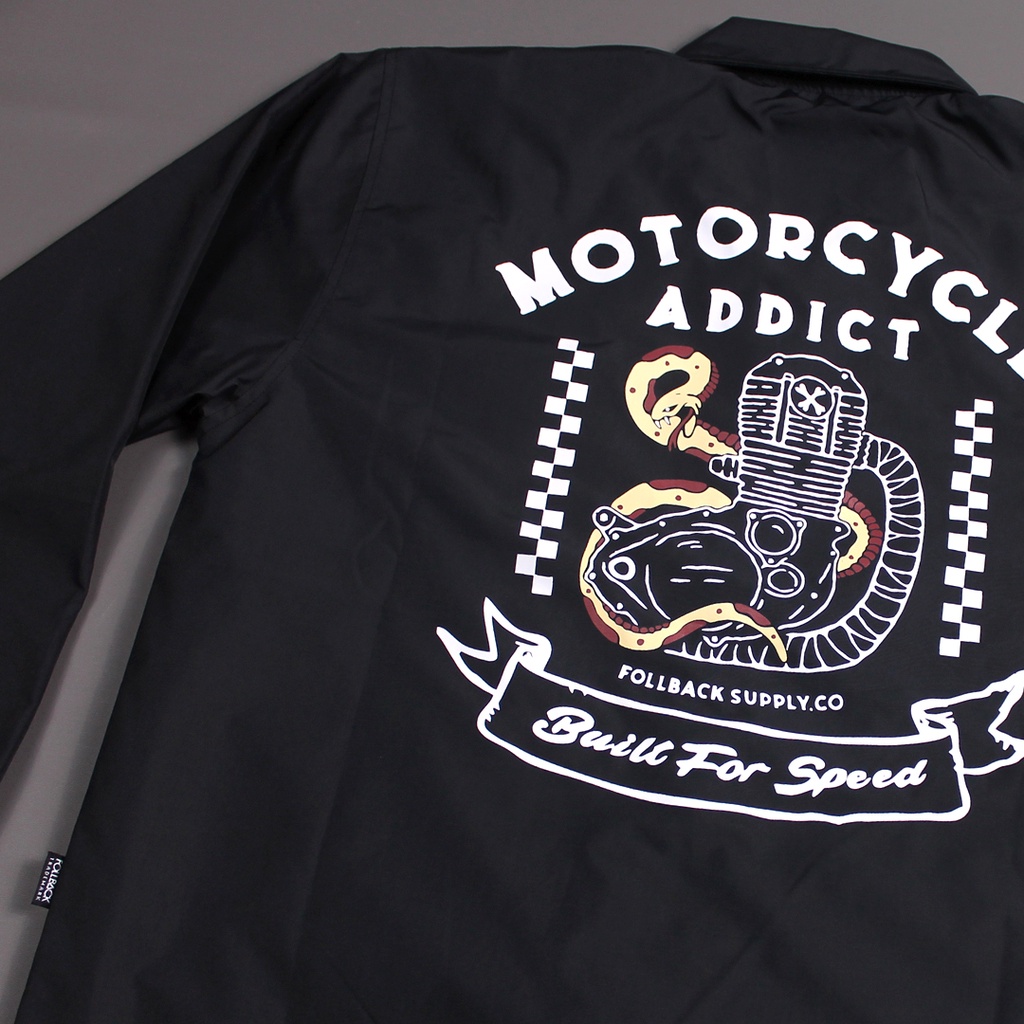 FOLLBACK Coach Jaket Motor Addict Black | Windbreaker | Jacket Waterproof