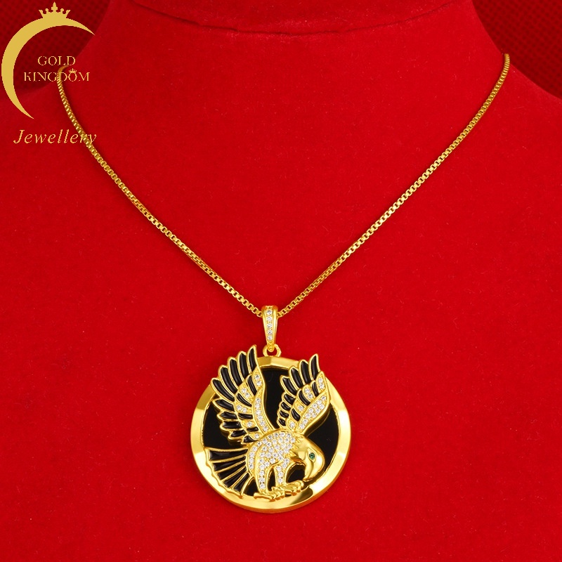 Liontin Lapis Emas Asli Kadar 375 Desain Elang Hias Berlian Gaya Retro Untuk Pria Dan Wanita