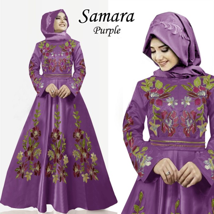 PREMIUM GAMIS MUSLIM PESTA SAMARA 3 WARNA GAMIS CANTIK BORDIR MEWAH REAL PICT - UNGU