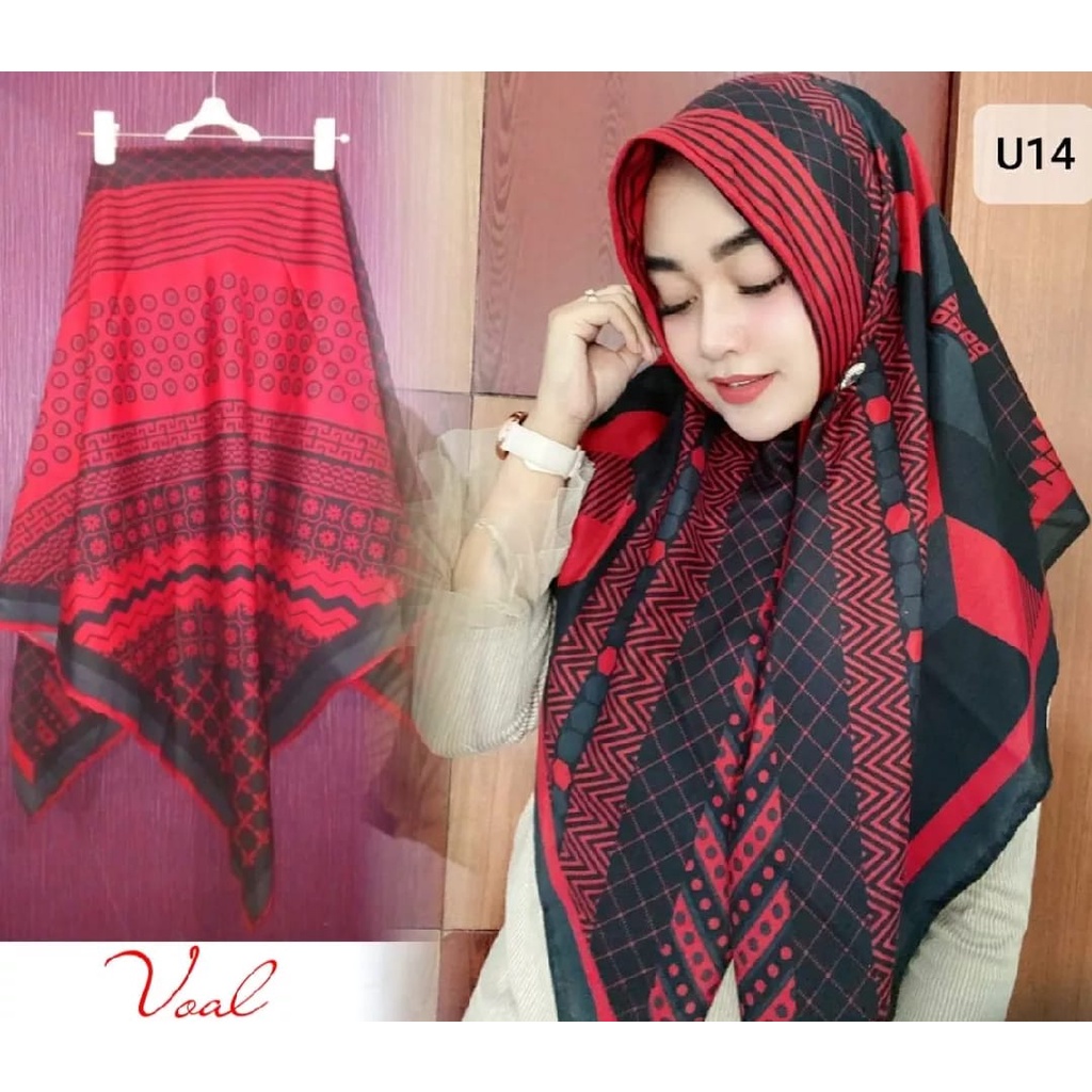 COD - Kerudung Segi Empat Denay Motif INJI Merah Laser Cut Kuning Ursa Kerudung Kekinian Deenay Moti