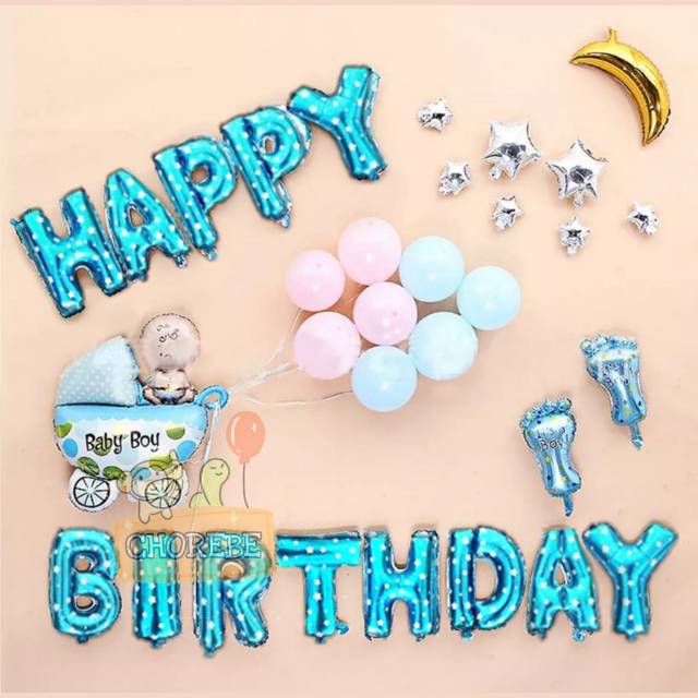 Paket Dekorasi Balon Ulang Tahun / Happy Birthday Bayi / Anak Laki Laki / Baby Boy 01