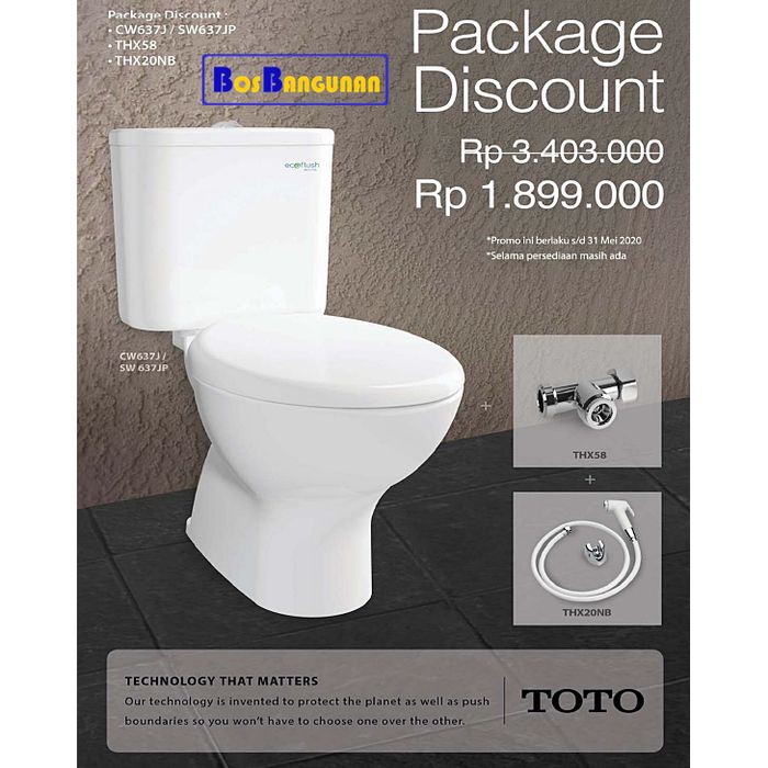 PROMO CLOSET DUDUK TOTO CW637J + JET SHOWER + CABANG T / Closet Toto - TUTUP BIASA Berkualitas