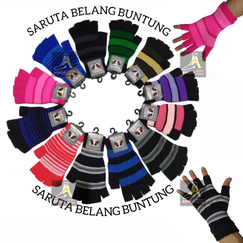 Sarung Tangan Rajut Belang Buntung Setengah Jari SARUTA/sarung tangan buntung pria &amp; wanita/sarung tangan SARUTA buntung belang/sarung tangan motor Buntung