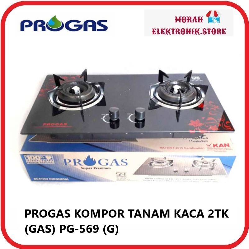 [ Progas ] Kompor Gas Kaca 2 Tungku Full Burner Tanam Progas PG 569