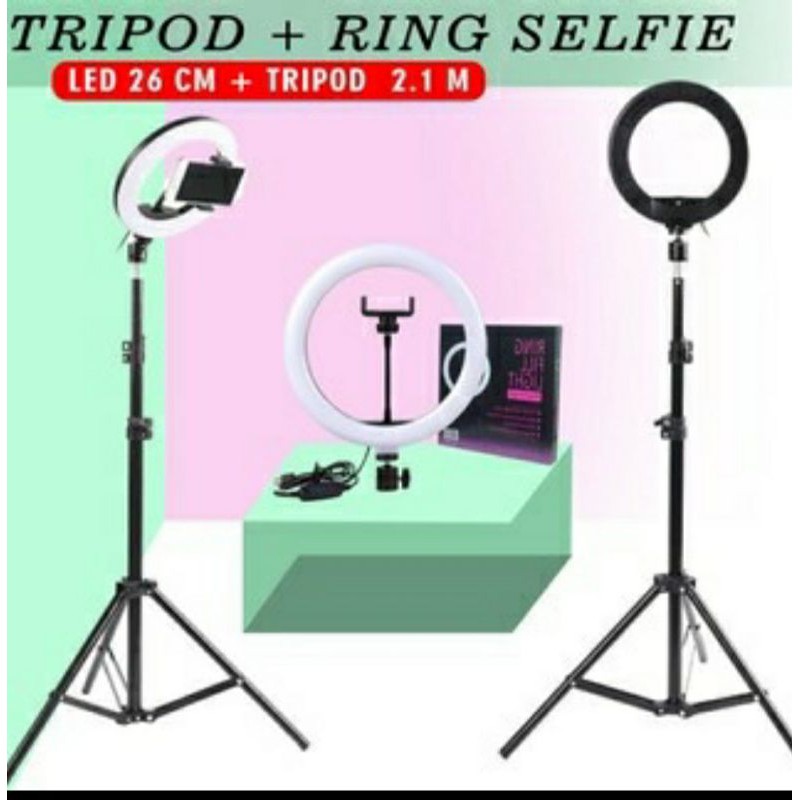 26cm Ring Light LED 26 With Grip Tripod 210 Cm 2.1 M Lampu Vlog Tik Tok