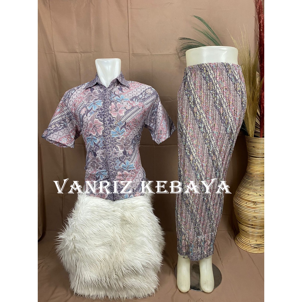 BATIK COUPLE/KEMEJA BATIK COUPLE/BATIK COUPLE LENGAN PENDEK/ROK PLISKET COUPLE-LARAS PINK