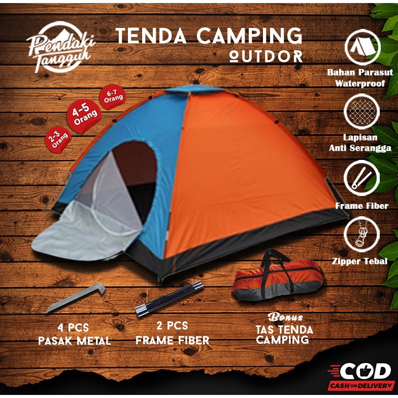 Tenda Camping Camp Kemping Dome Single Layer 6P / 6 Orang Anti Air Tenda Jumbo Waterproof
