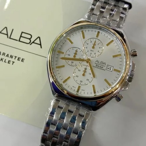 Alba Quartz AM3474X1 Chronograph Silver Dial - Jam Tangan Pria AM3474