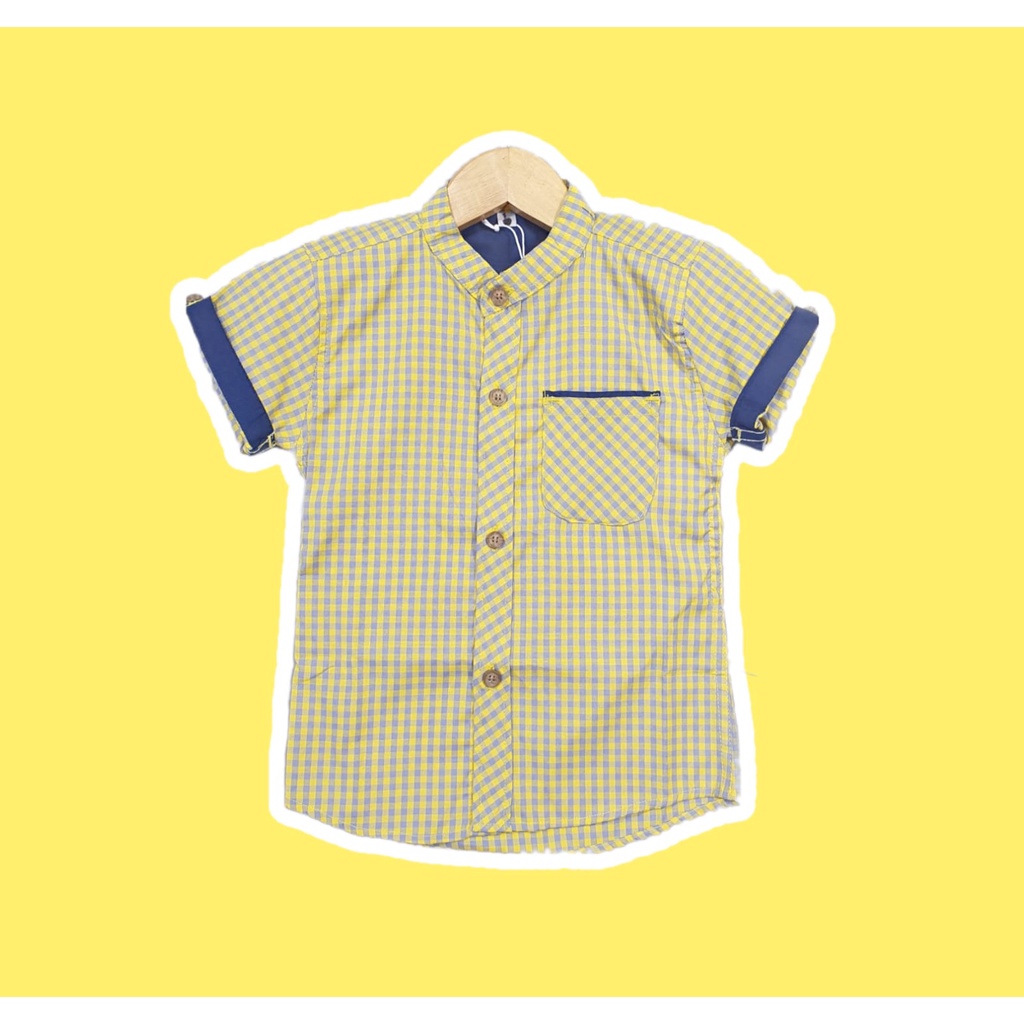 hem anak laki | kemeja anak laki laki motif kotak-kotak warna kuning