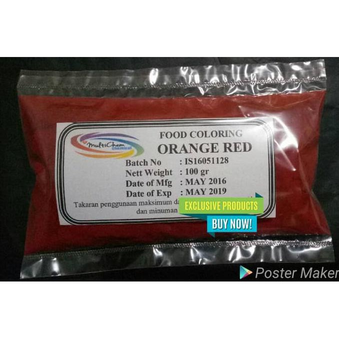 

Toko-Bahan-Kue- Pewarna Makanan Food Grade Orange Red || 100Gr -Terlengkap-Termurah-Dijamin.