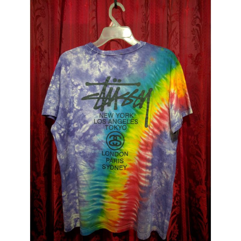 Stussy Tour Tie Dye Purple Rainbow Vintage U.S.A T-Shirt (Rare) jaket zip hoodie Crewneck