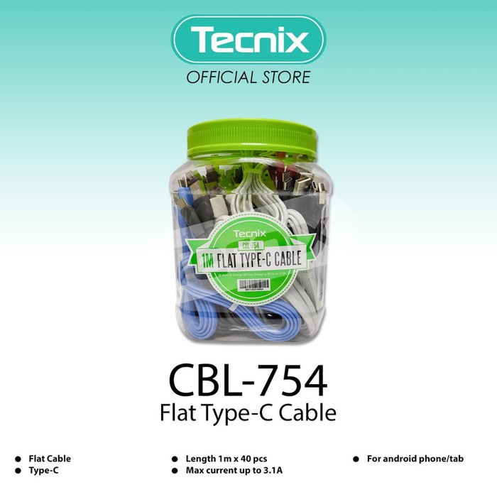 Kabel Type C Fast Charging 3.1A TECNIX CBL-754 - Isi 40 Per toples - Kabel Data Type C 100CM