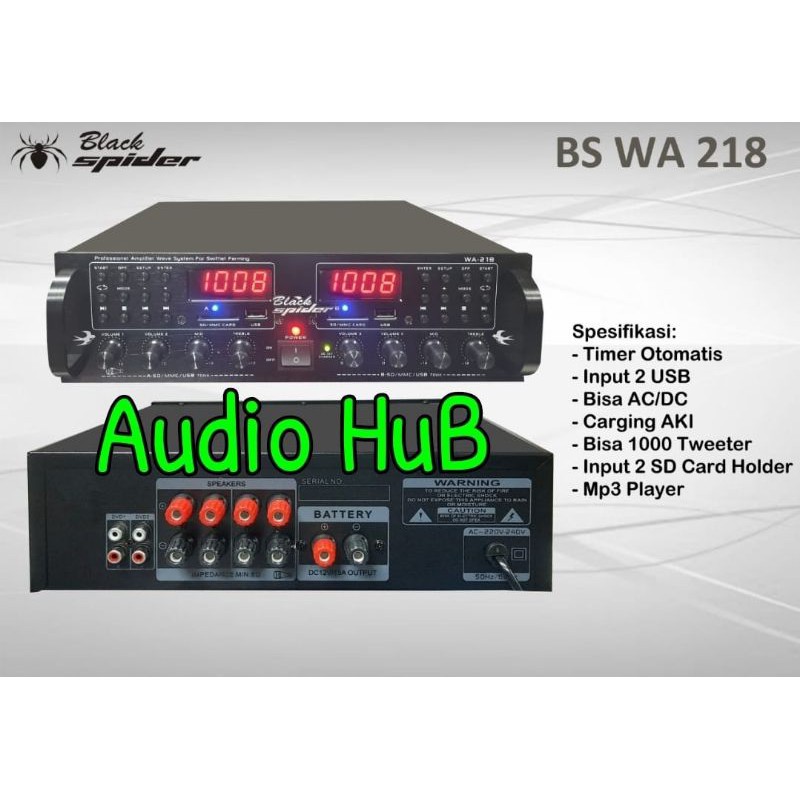 AMPLIFIER BLACK SPIDER BS WA 218 AMPLI WALET BLACKSPIDER BS WA218 2 CHANNEL CHARGER AKI OTOMATIS