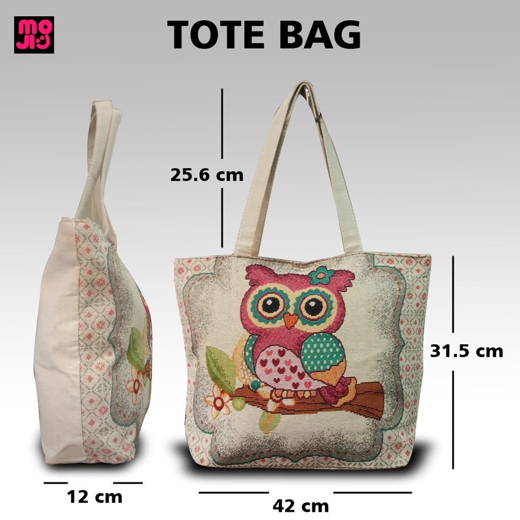 Tas Tote kanvas Wanita Tas Kuliah Tas Kerja Tas Jalan Jalan Gambar Owl Burung  Import Bangkok Thailand