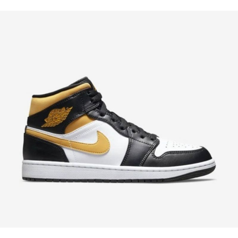 NIKE AIR JORDAN 1 MID UNIV GOLD WHITE BLACK POLLEN 100% ORIGINAL RESMI