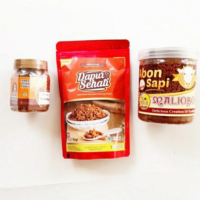 

Paket Aneka Abon (Abon Sapi Solo, Abon Ayam, Abon Sambal Tuna Surabaya