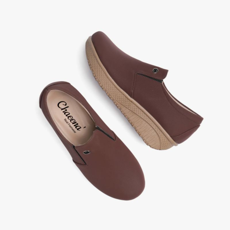 Sepatu  Wanita Aqila Terbaru slip on Brand Chaeena' Brown 011 E Sepatu kasual Terlaris