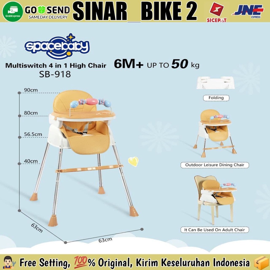 SpaceBaby SB 918 Baby Chair 4 IN 1 Baby Booster Seat 4IN1 High Kursi Makan Bayi