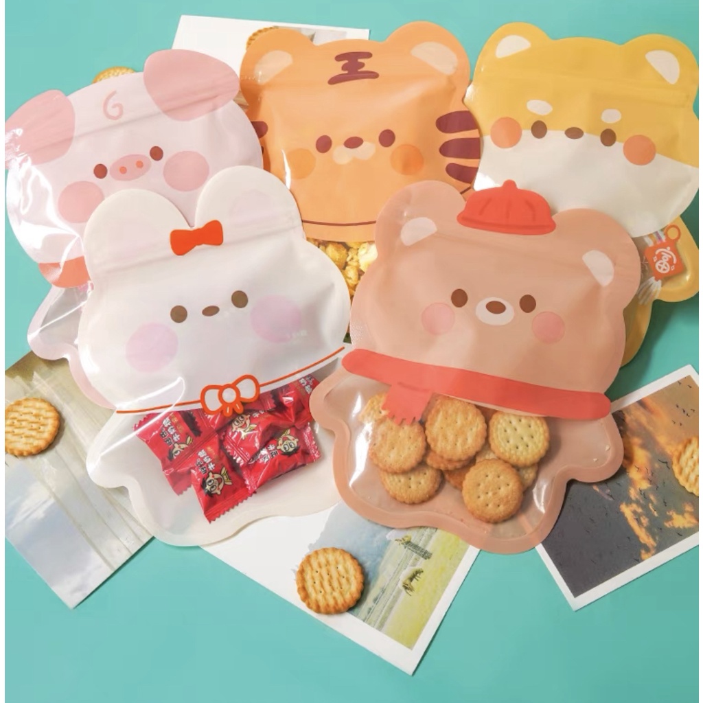 1pc Pouch kantong ZIP Lock coklat cookies permen kue goodie bag souvenir Pouch porky cs