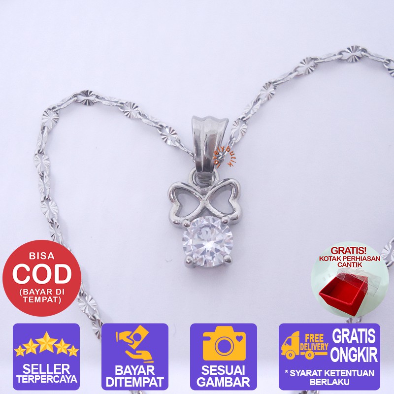 Lovelybutik Kalung Titanium Anti Karat Selamanya Ela Kalung Titanium uk. 45 cm BONUS KOTAK PERHIASAN