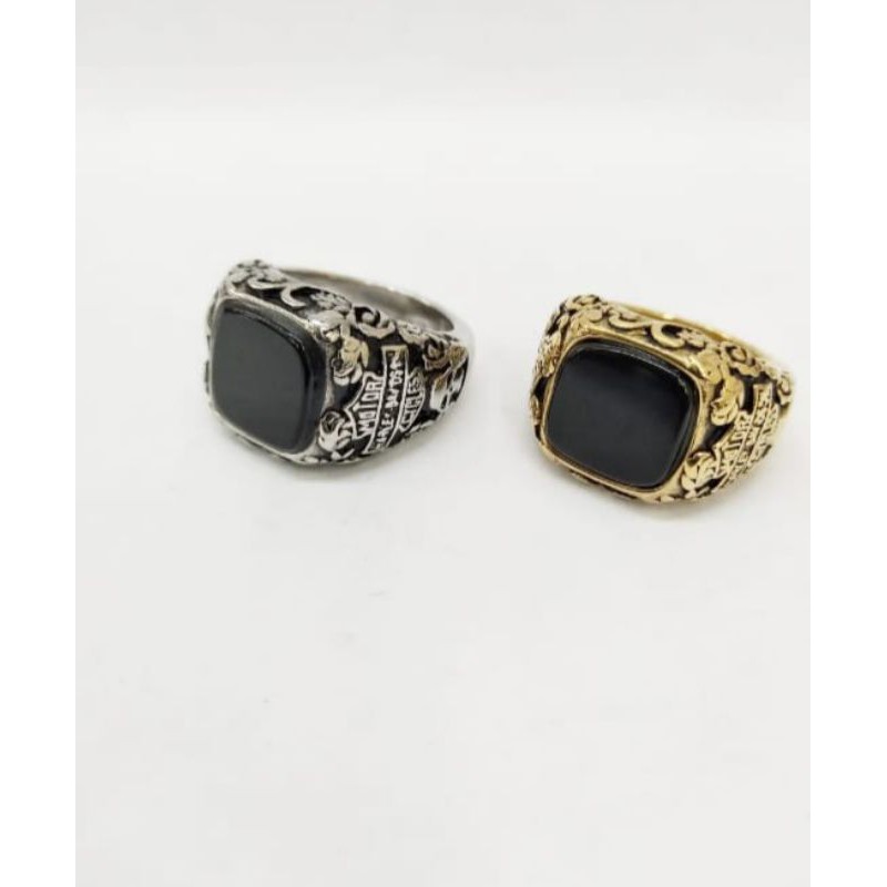 Cincin Pria macho Batu Black onyx Ring Harley