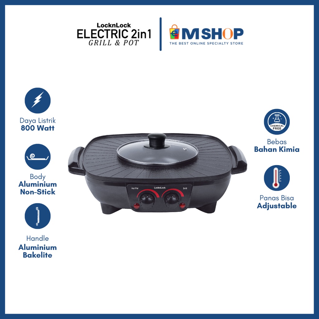 Lock N Lock Electric 2 in 1 Grill & Pot - Alat Masak Shabu BBQ