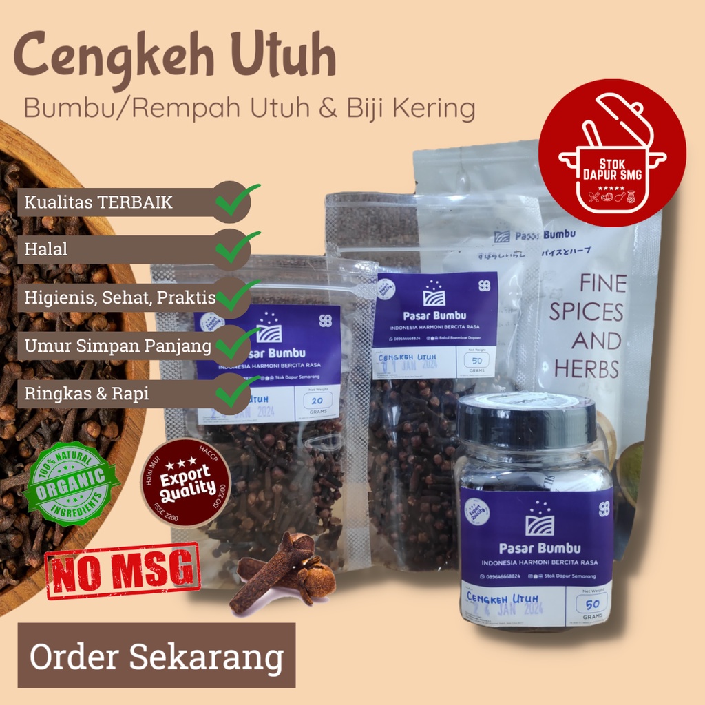 Pasar Bumbu Cengkeh Kering Premium / Cloves Pouch Refill 20gr 50gr 100gr Botol 50gr