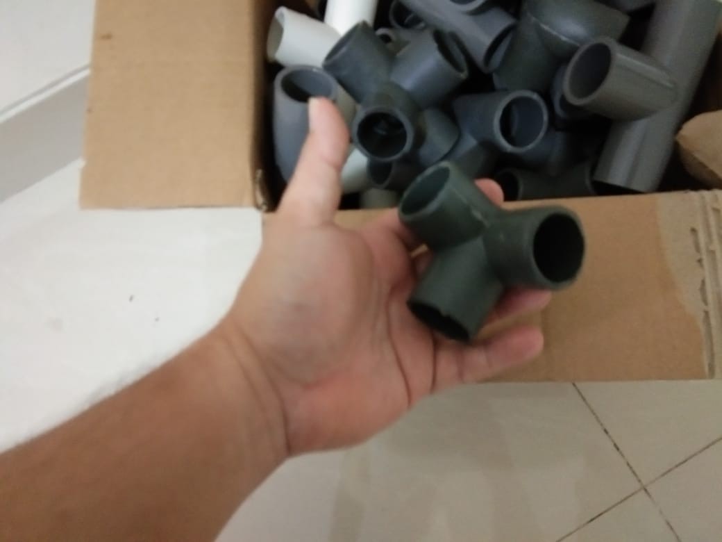 3 Way Sambungan Pipa Pvc 1 Abu-abu Utk Pembuatan Rak Hidroponik, Dll