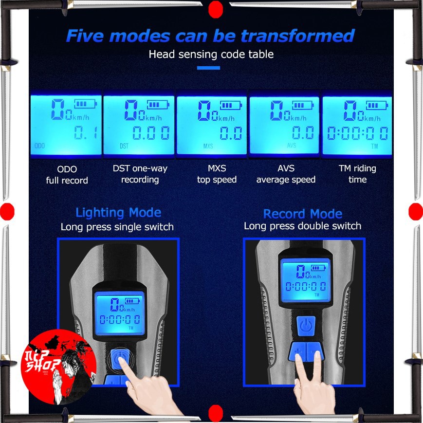 Lampu Klakson Sepeda LCD Screen Waterproof dan Speedometer
