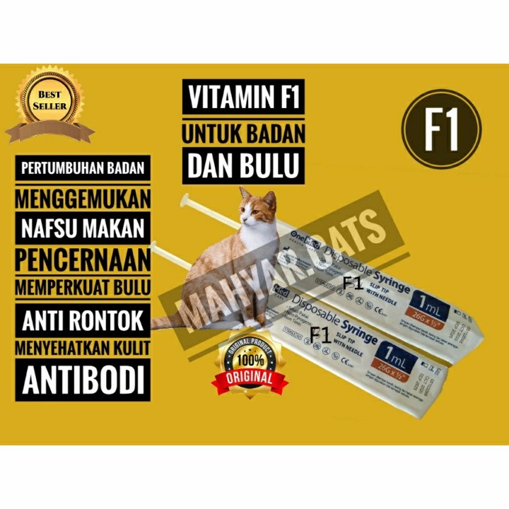 Vitamin Kucing F1 | Vitamin Nafsu Makan, Pertumbuhan bulu, Gemukin memaksimalkan kinerja otot