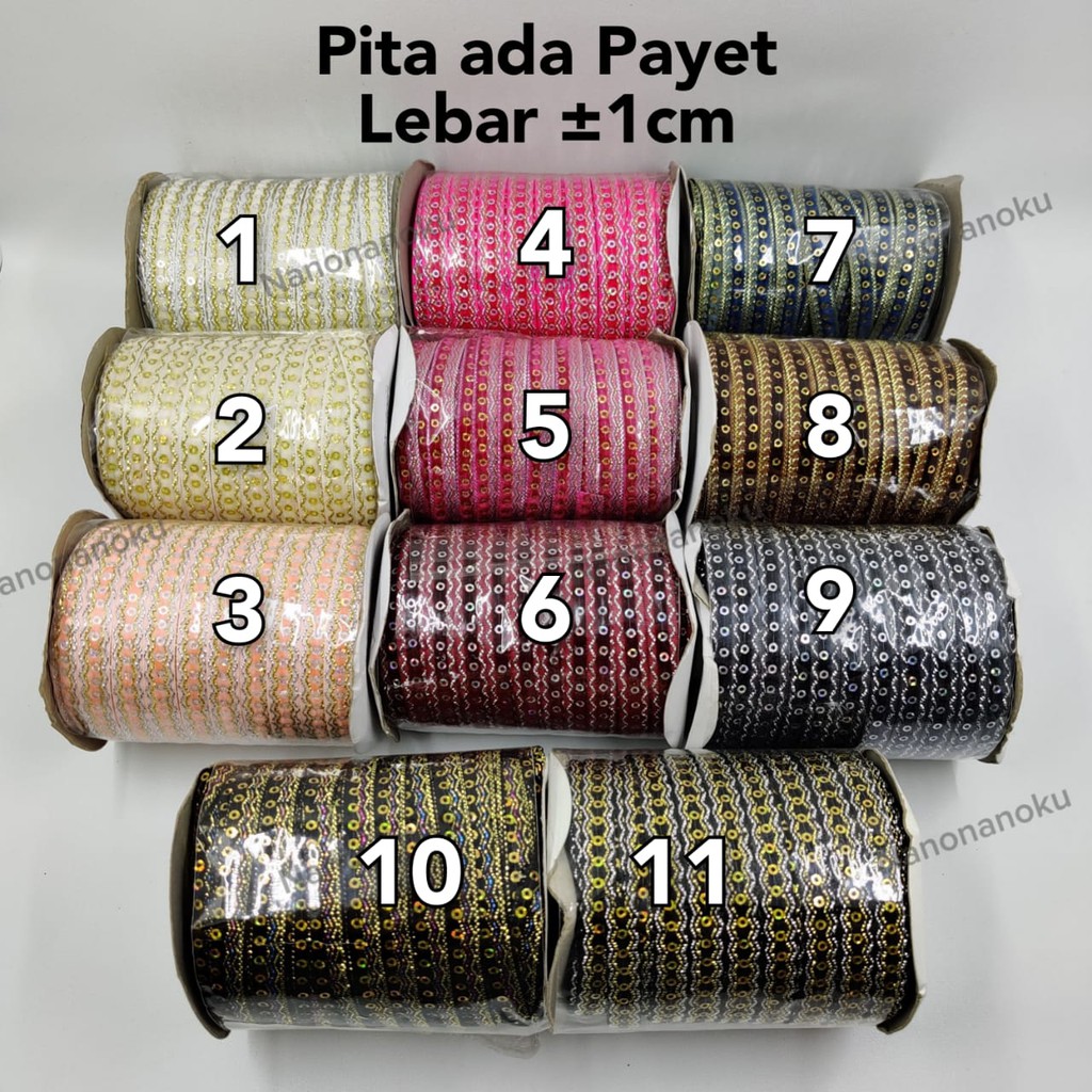 Pita Ada Payet 1cm Warna