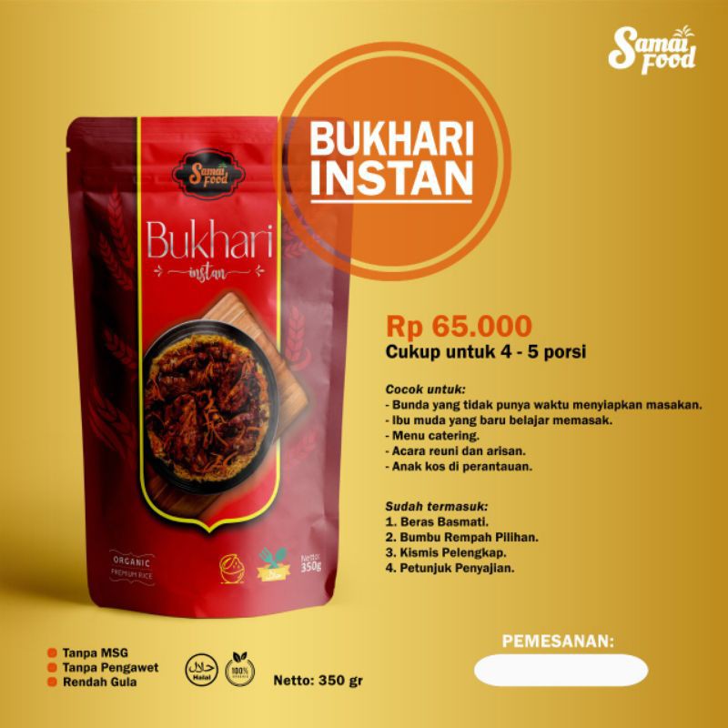 

bumbu bukhari instan plus beras basmati premium samai food