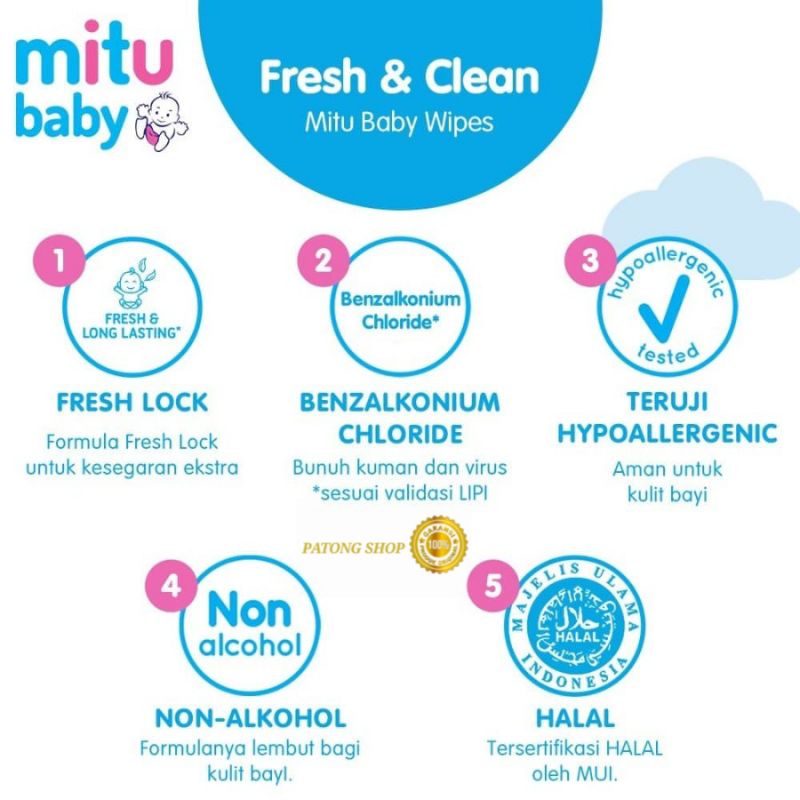 Beli 1 gratis 1 - Mitu Baby Wipes Fresh &amp; Clean Blue 10's Tissue Basah