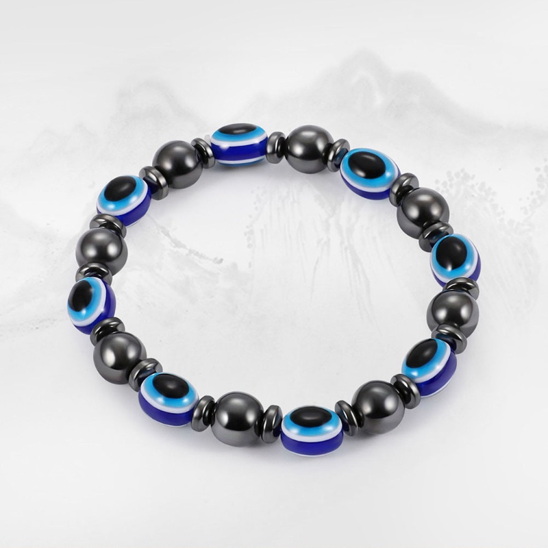 SIY  Magnetic Bracelet Blue Evil Eye Hematite Stone Therapy Health Care Bangle Unisex