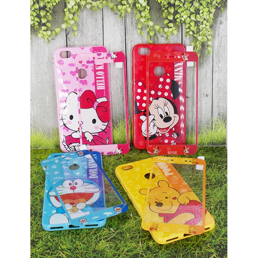 Case + tempered JELLY CHARACTER (Bahan UV OIL) for Hp SAMSUNG A6 J4 J6 OPPO F7 VIVO V7+ VIVO V9 REDMI 6x /A2 REDMI NOTE5PRO