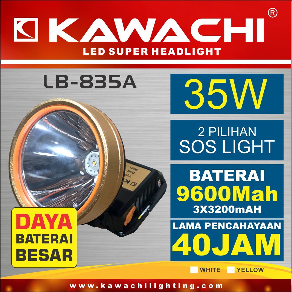 Kawachi Senter Kepala Cas 35watt Daya Baterai Super Besar Lb 835a Shopee Indonesia