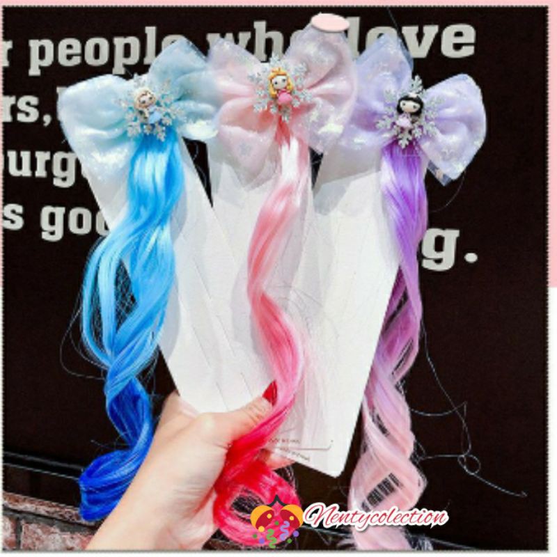 Rambut Palsu Warna Gradasi Aksen Pita untuk Aksesoris Anak