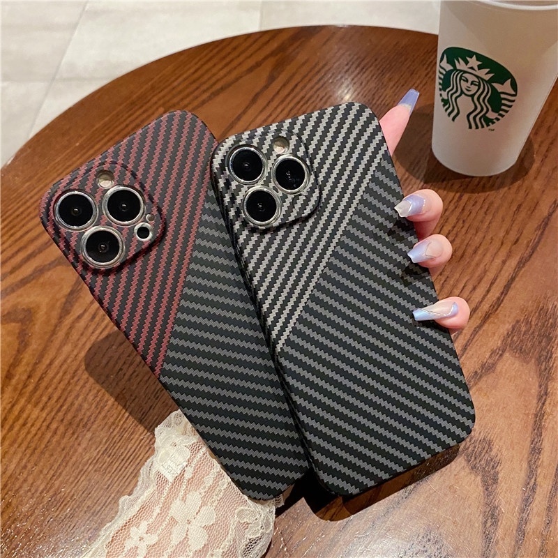 Hard Case PC Matte Tekstur Carbon Fiber Shockproof Cover IPhone 13 11 12 Pro Max XR X XS 7 8 Plus