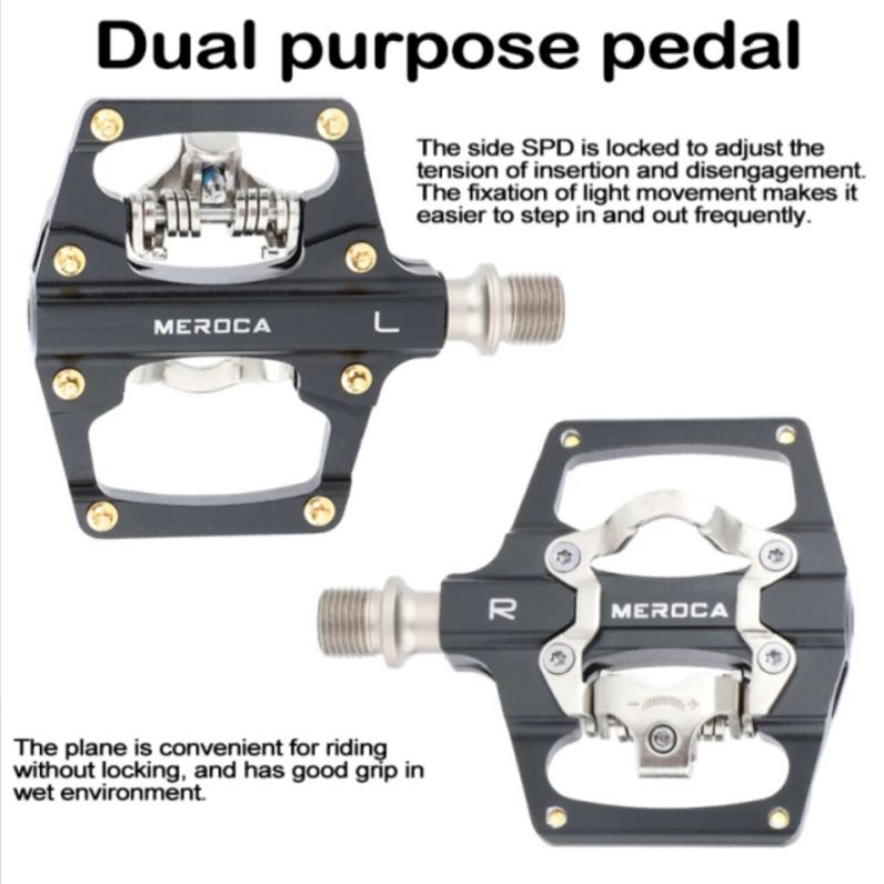 Pedal Dual Sided Cleat &amp; Flat Meroca Pedal Sepeda Hitam