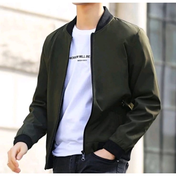 Jaket Pria Distro Tebaru HARRINGTOON POLET BOMBER FORMAL / Jaket Pria outdoor / Jaket garis polos / Jaket tebal murah-Hijau