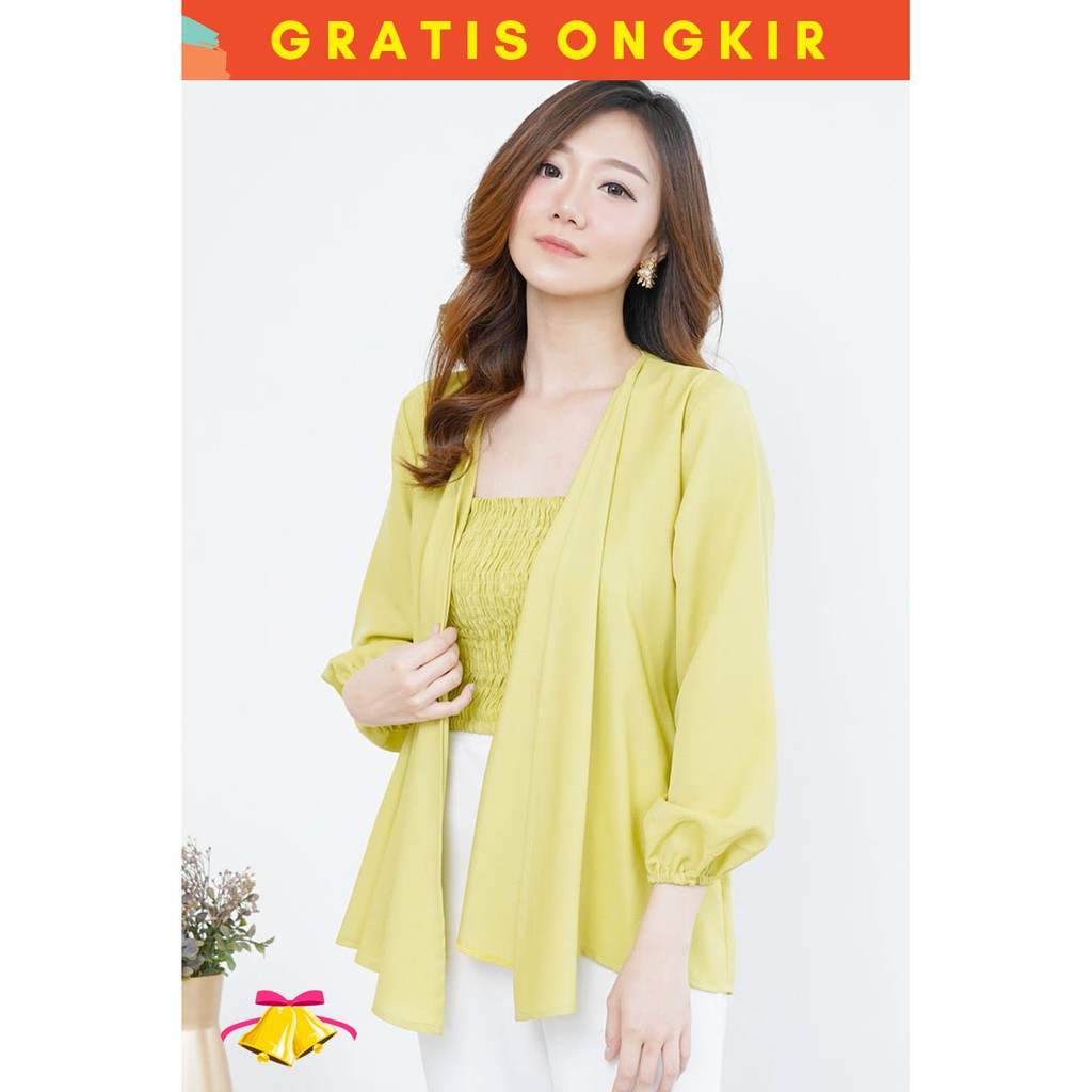 COTTONBELLS ATASAN CASUAL WANITA THERE TANKTOP SERUT + OUTER PLAID TOP ( LQ - B 11556 )-5