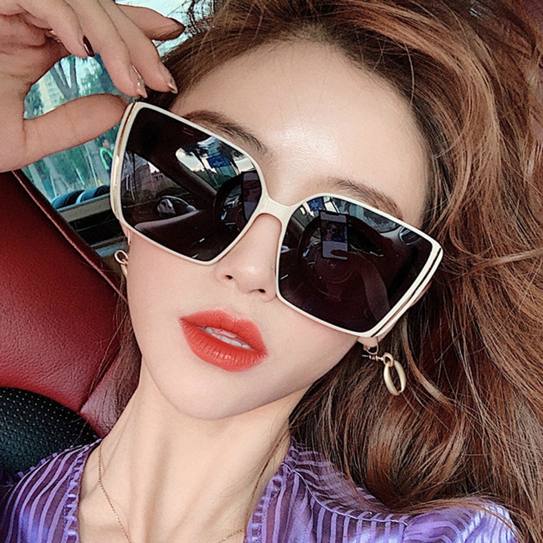 Korean style big frame ins fashion personality square trend silver side sunglasses for men and women