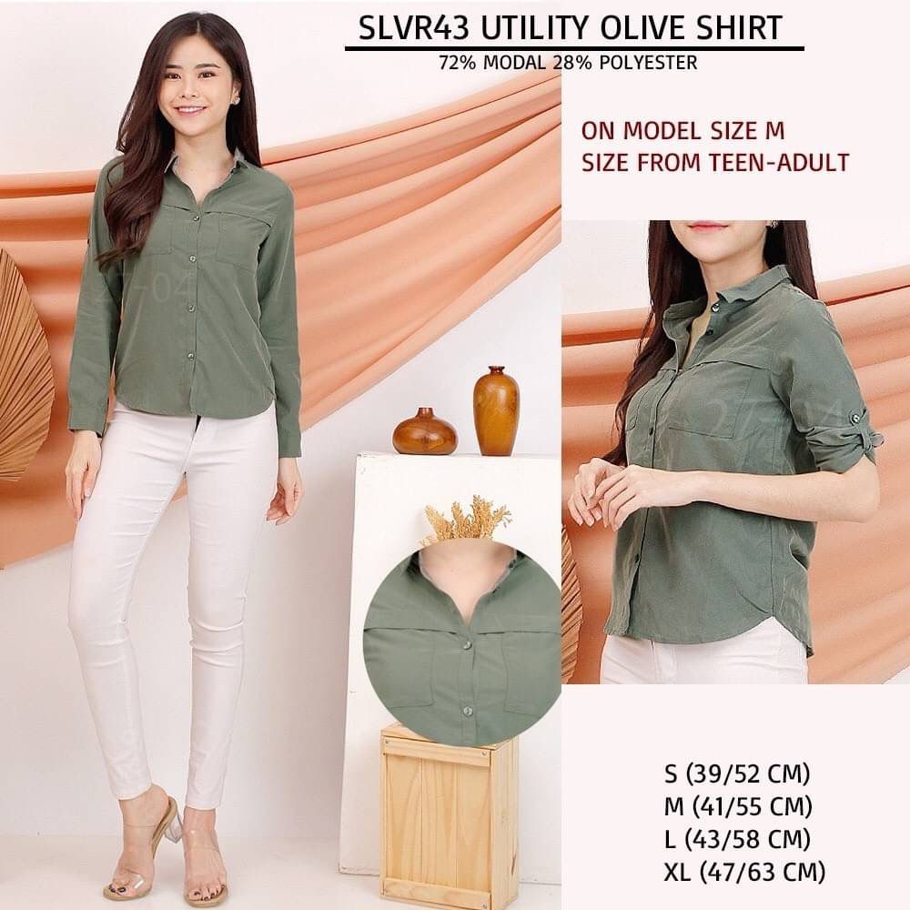 Kemeja Branded Wanita - S.OLIVER 43 UTILITY OLIVE SHIRT