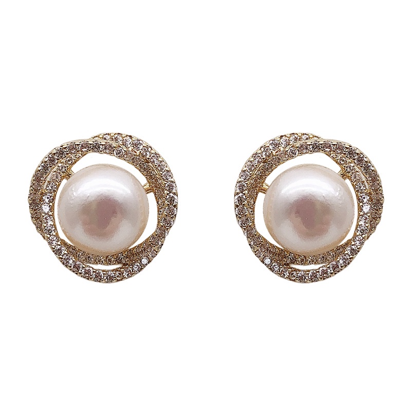 Anting Stud Desain Bunga Aksen Mutiara Gaya Retro Korea Untuk Wanita
