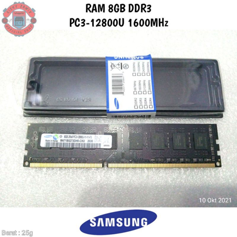 RAM 8GB DDR3 PC3-12800U 1600MHz Samsung • Memori 1x8GB 1Keping DIMM LongDIMM 2Rx8 Dual Rank Side Chi