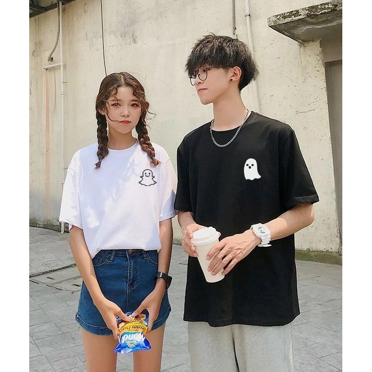 kaos tshirt atasan lengan pendek model baru kapel cowo cewe pasangan simpel keren GHOST hitam putih