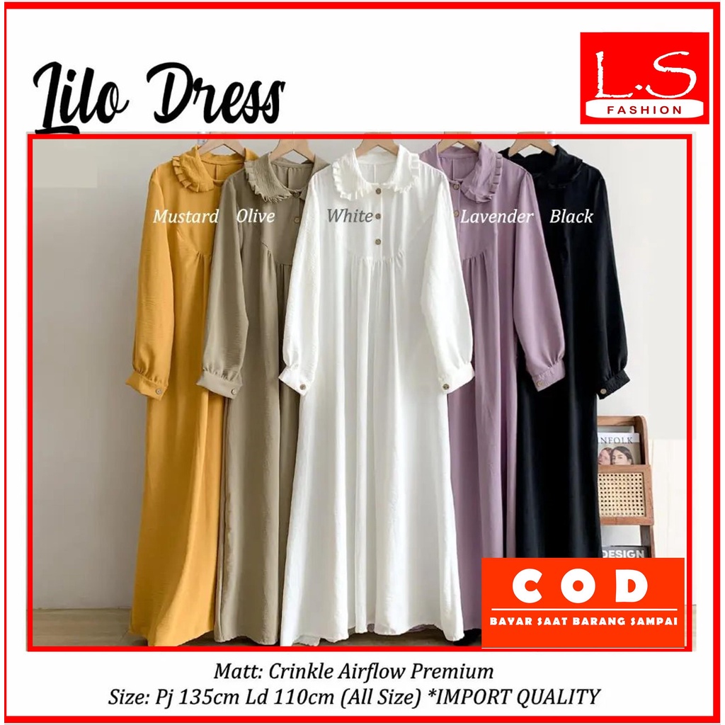 Lilo Dress Gamis Maxy Cringkle Airflow Busui Friendly