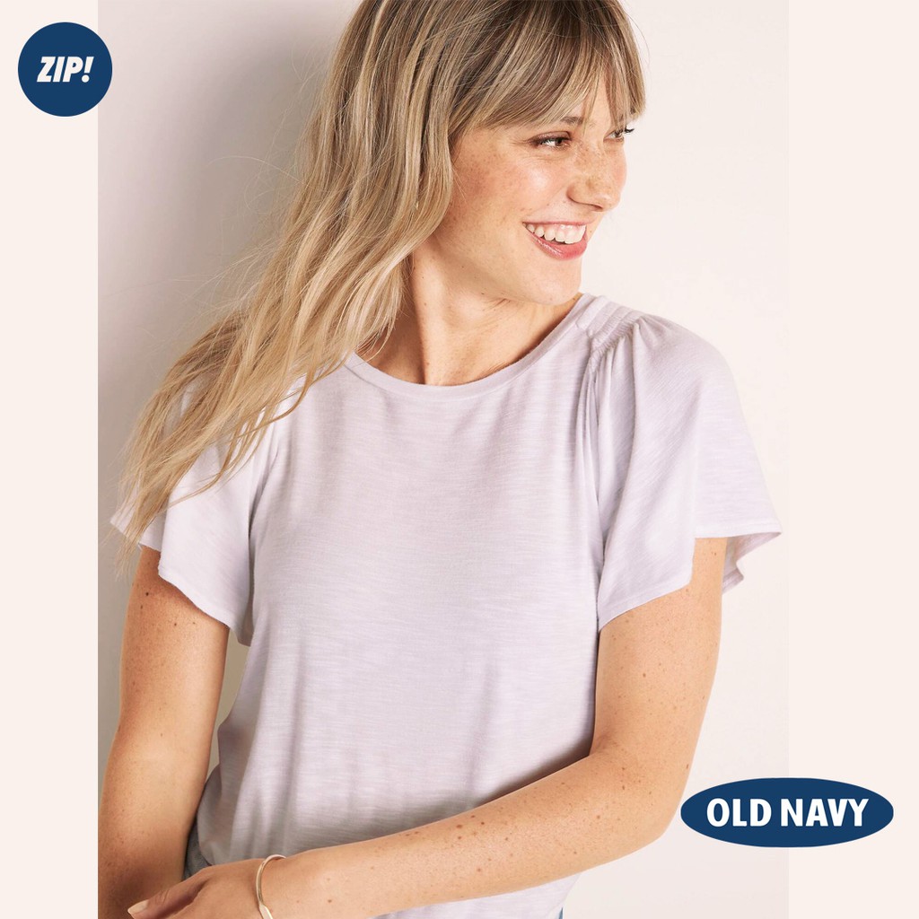 Top Blouse Old Navy Slub-Knit Smocked-Shoulder-White