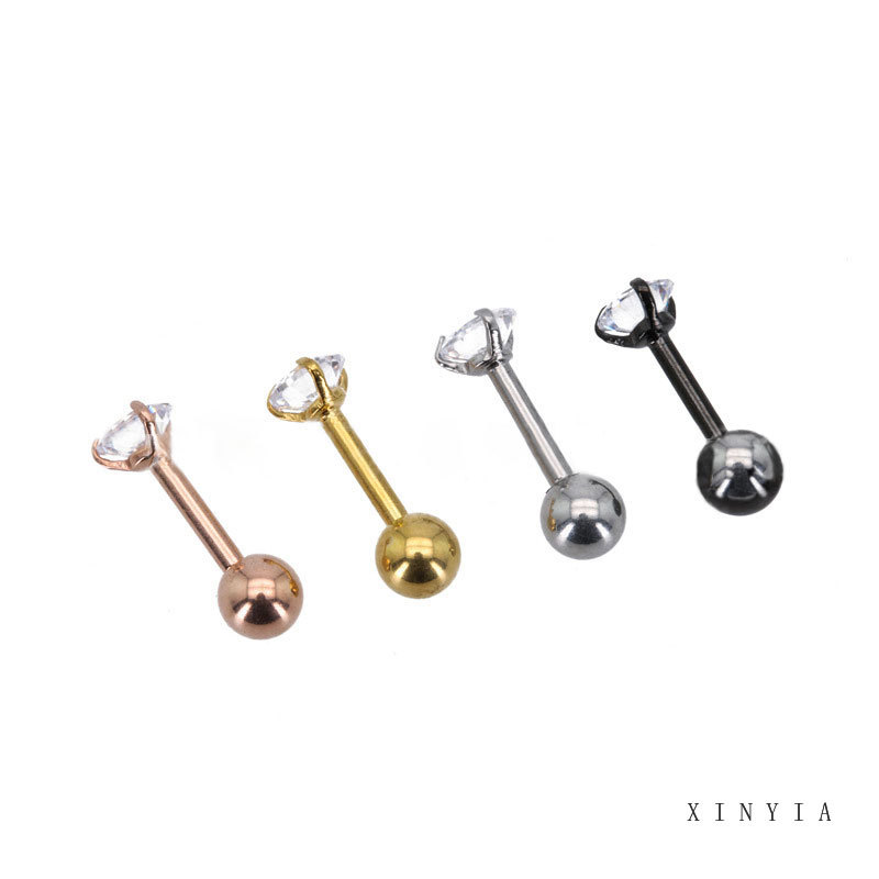 3 Prong Two Penggunaan Tulang Rawan Tragus Anting Stainless Steel Mode Kristal Anting Zirkon Mini 1 Pc Ear Stud